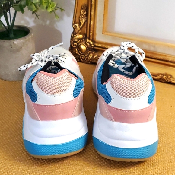 Retro Pink White Blue Chunky Sneakers Size 6 - Picture 6 of 8